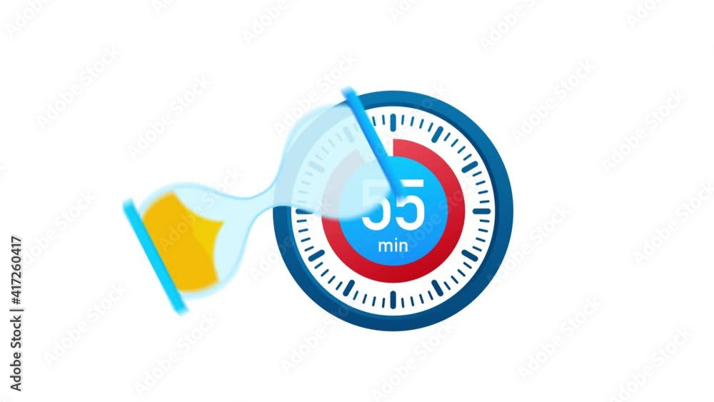 The 55 minutes, stopwatch icon. Stopwatch icon in flat style, timer on on color background. Motion graphics. The 55 minutes, stopwatch icon. Stopwatch icon in flat style, timer on on color background. Motion graphics.