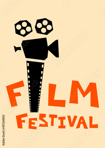 Movie and film poster design template background with vintage camera