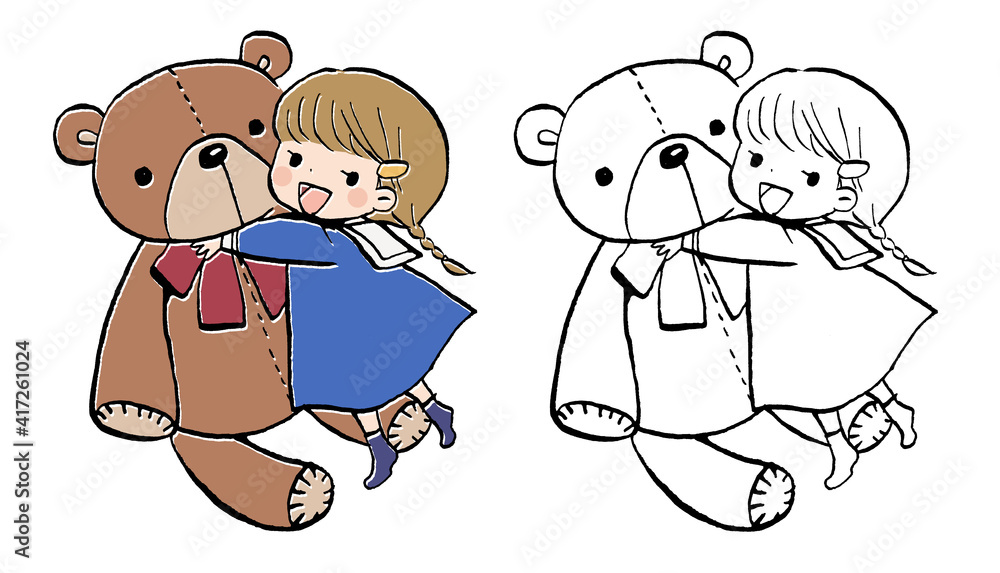 ぬいぐるみに抱きつく女の子のイラスト Stock イラスト Adobe Stock