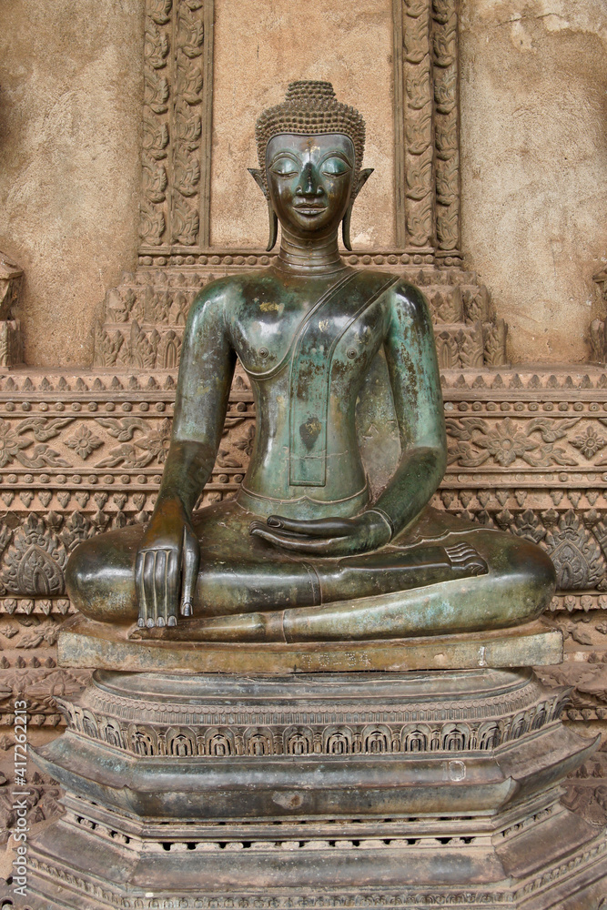 Bronze seated Buddha statue at Wat Phra (Pha) Keo, Vientiane, Laos Bronze seated Buddha statue at Wat Phra (Pha) Keo, Vientiane, Laos