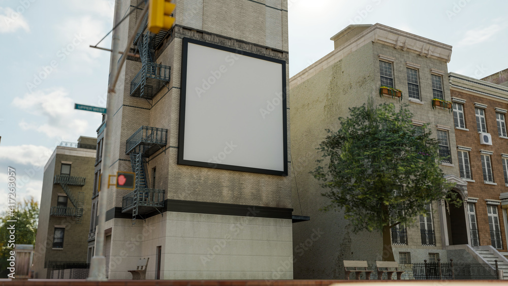 3D Mock up outdoor advertising billboard on high building wall 3D Mock up outdoor advertising billboard on high building wall