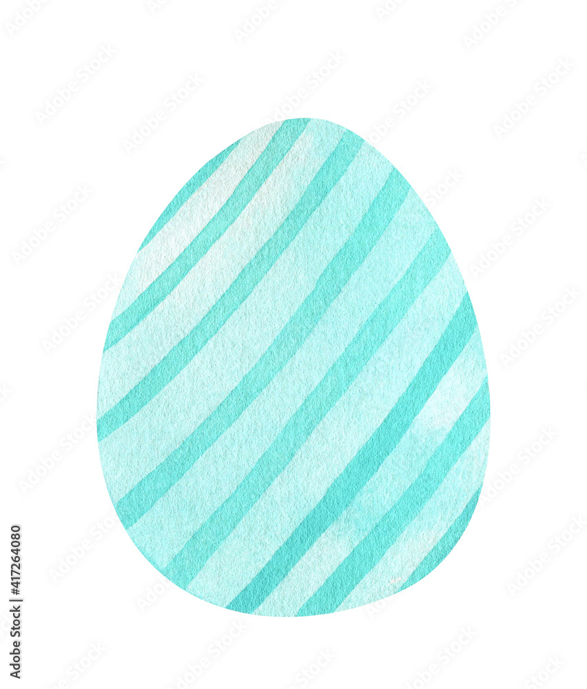 Decorated Easter egg with stripes in blue pastel colors. Hand-drawn illustration isolated on white background. Perfect for your project, cards, prints, covers, decorations. Decorated Easter egg with stripes in blue pastel colors. Hand-drawn illustration isolated on white background. Perfect for your project, cards, prints, covers, decorations.
