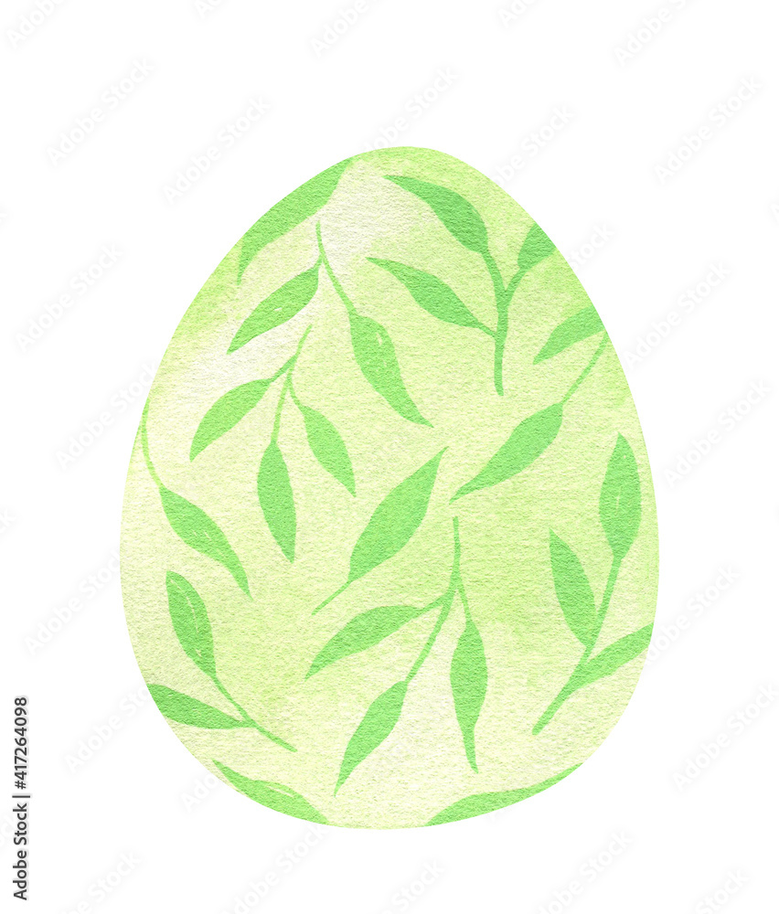 Decorated Easter egg with a floral pattern in green colors. Hand-drawn illustration isolated on white background. Perfect for your project, cards, prints, covers, decorations. Decorated Easter egg with a floral pattern in green colors. Hand-drawn illustration isolated on white background. Perfect for your project, cards, prints, covers, decorations.