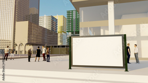 3D mock up blank horizontal advertisement billboard on street near building