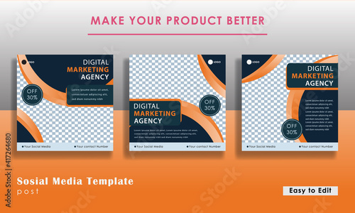 
social media template in orange color, for digital modeling agency, usable for social media, flyers, banners and web ads. Eps 10