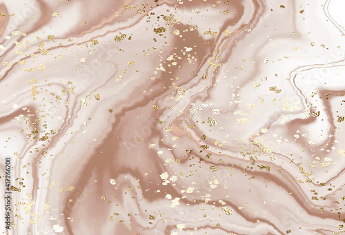 Liquid marble canvas abstract painting background with gold splatter texture. 