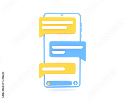 Teléfono inteligente con app de mensajería, globos de texto 