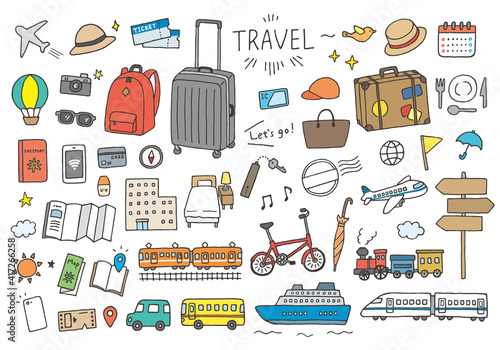 旅行にまつわる手描きイラスト
