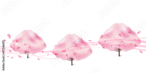 Fototapeta Naklejka Na Ścianę i Meble -  桜の木, 春, 花びらのベクターイラスト白バック背景素材