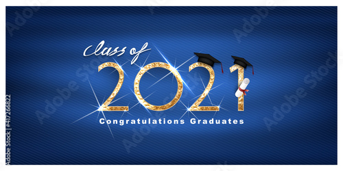 Class of 2021 Vector text for graduation gold design, congratulation event, T-shirt, party, high school or college graduate. Lettering for greeting, invitation card	