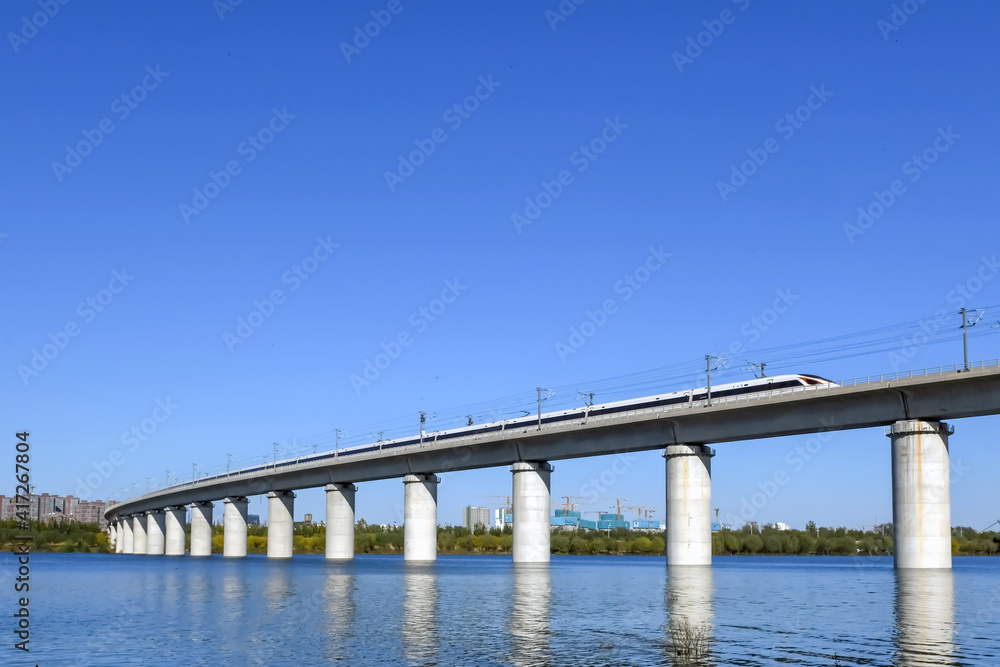 high speed railway rush over bridge