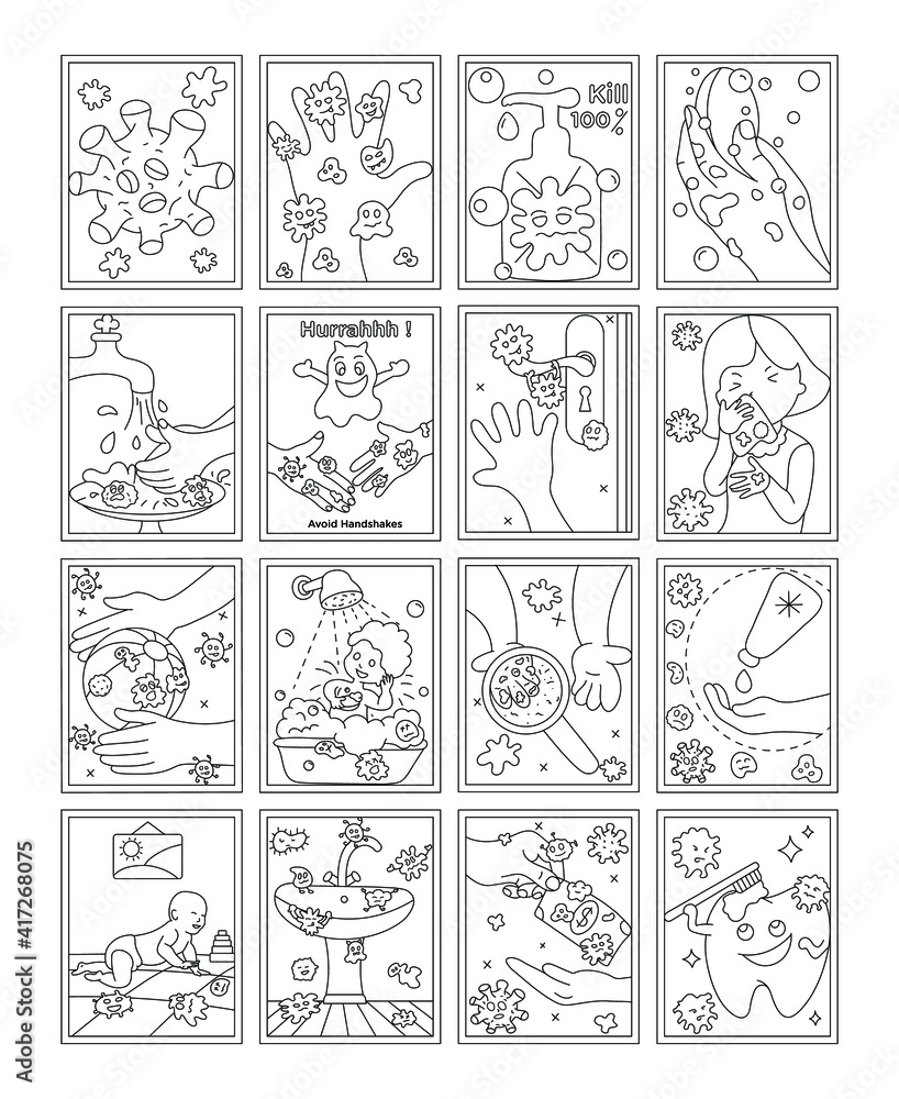Pack of Germs Colouring Page Vectors
