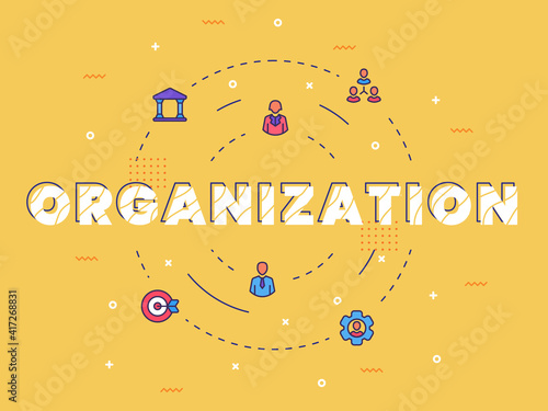 organization typography calligraphy word art with filled color style