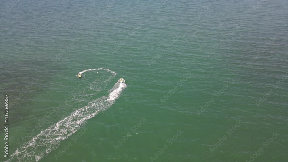 4K Two jet ski over green water sea water sports aerial 4K Two jet ski over green water sea water sports aerial