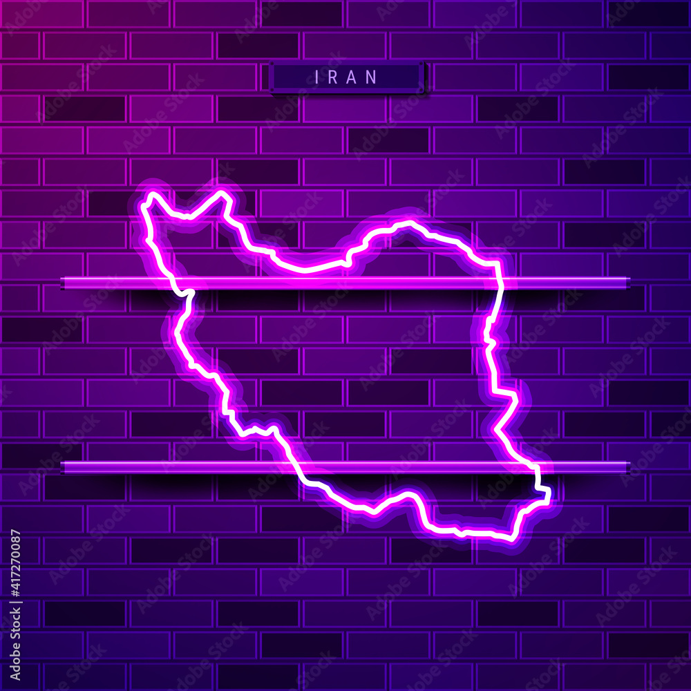 Iran map glowing purple neon lamp sign Iran map glowing purple neon lamp sign