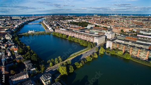Aerial View of Downtown European City