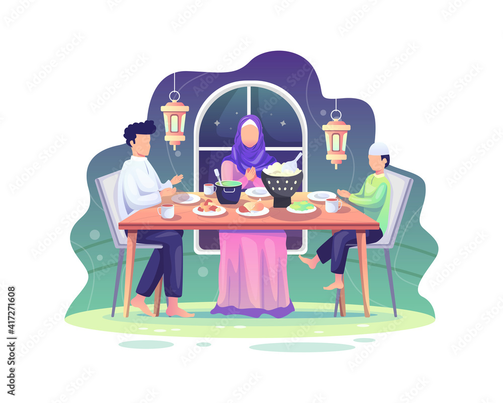 Ramadan Sahur and iftar party with Family During Ramadan Month, Eat Together With Muslim Family, Ramadan Fasting Ramadan Sahur and iftar party with Family During Ramadan Month, Eat Together With Muslim Family, Ramadan Fasting