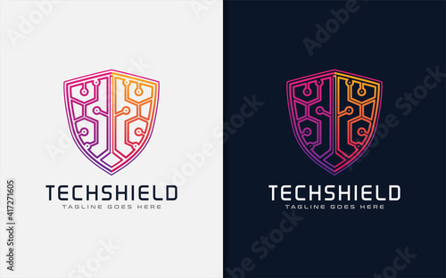 Tech Shield Logo Design. Usable for Business Brand, Tech and Company. Vector Logo Illustration.