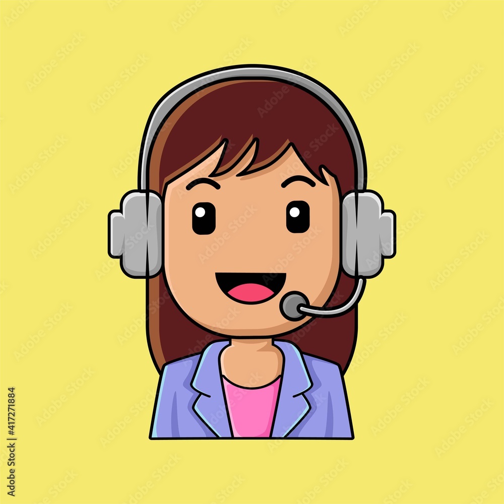 Cute girl customer service cartoon illustration Cute girl customer service cartoon illustration