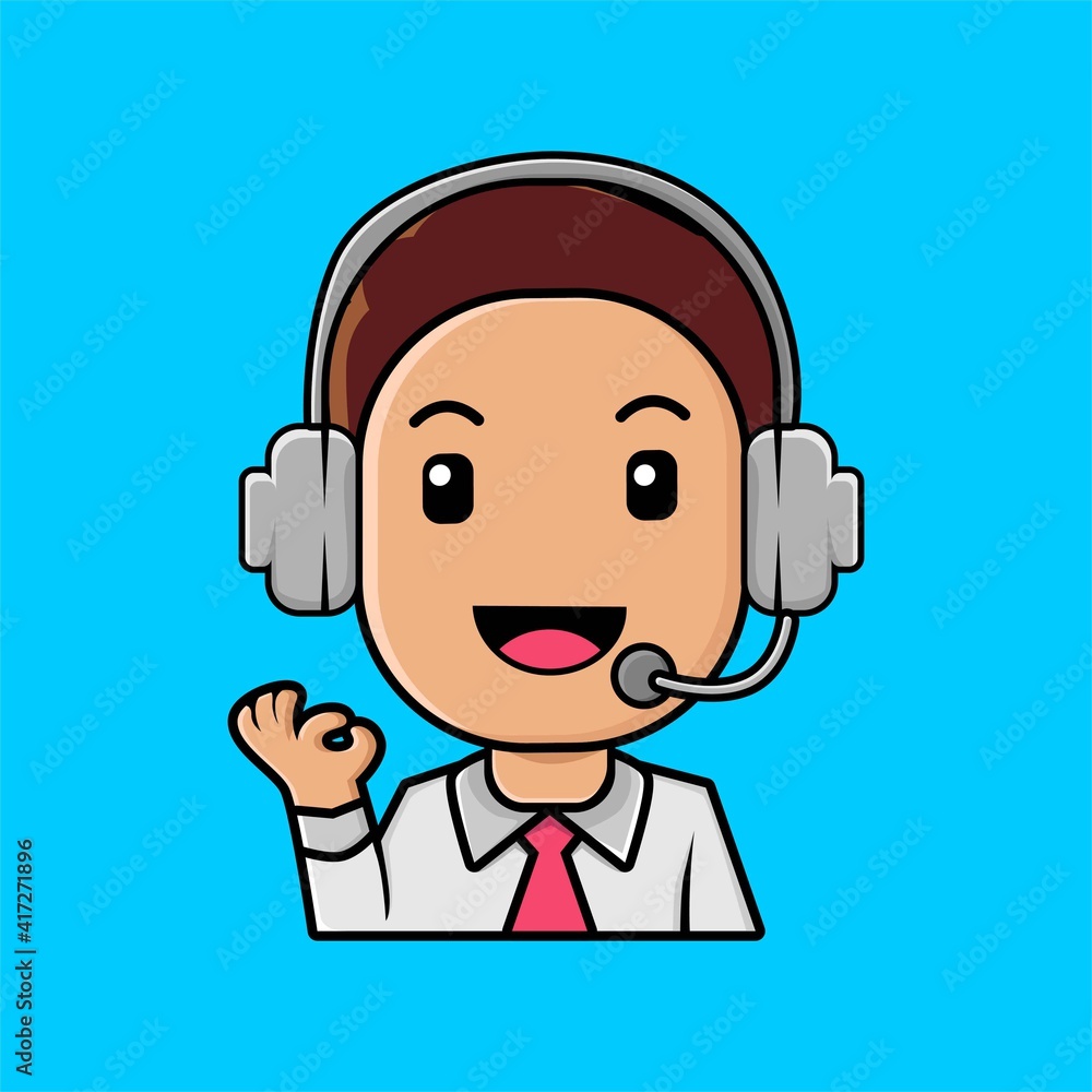 Cute boy customer service cartoon illustration