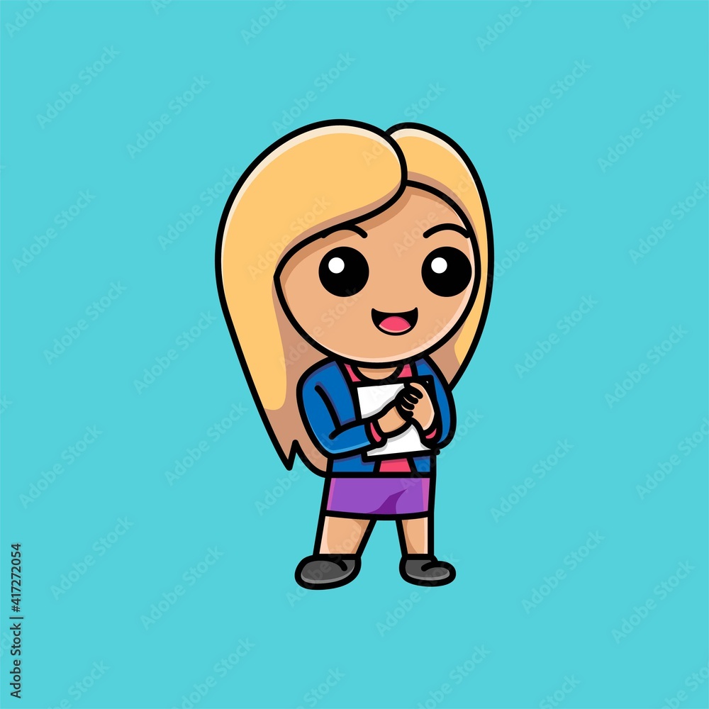 Cute businesswoman holding paper file cartoon illustration Cute businesswoman holding paper file cartoon illustration