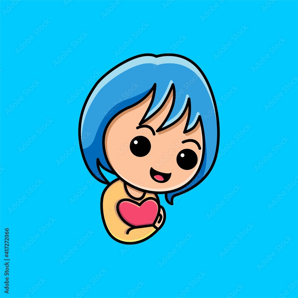 Cute girl holding love sign cartoon illustration Cute girl holding love sign cartoon illustration