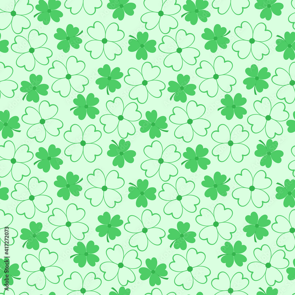 Vector - Abstract seamless pattern of Lucky Clover on green background. St. Patrick, holiday. Vector - Abstract seamless pattern of Lucky Clover on green background. St. Patrick, holiday.