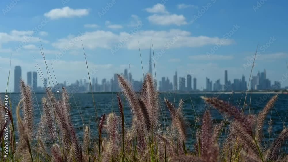 Dubai city skyline from the creek harbour on a beautiful bright sunny day in the United Arab Emirates. Dubai city skyline from the creek harbour on a beautiful bright sunny day in the United Arab Emirates.