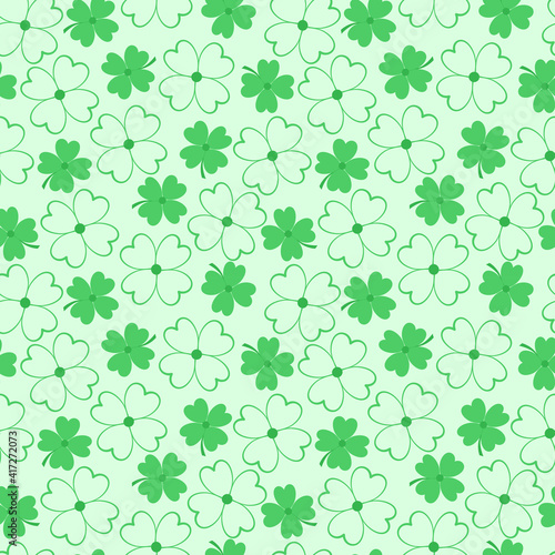 Vector - Abstract seamless pattern of Lucky Clover on green background. St. Patrick, holiday. 