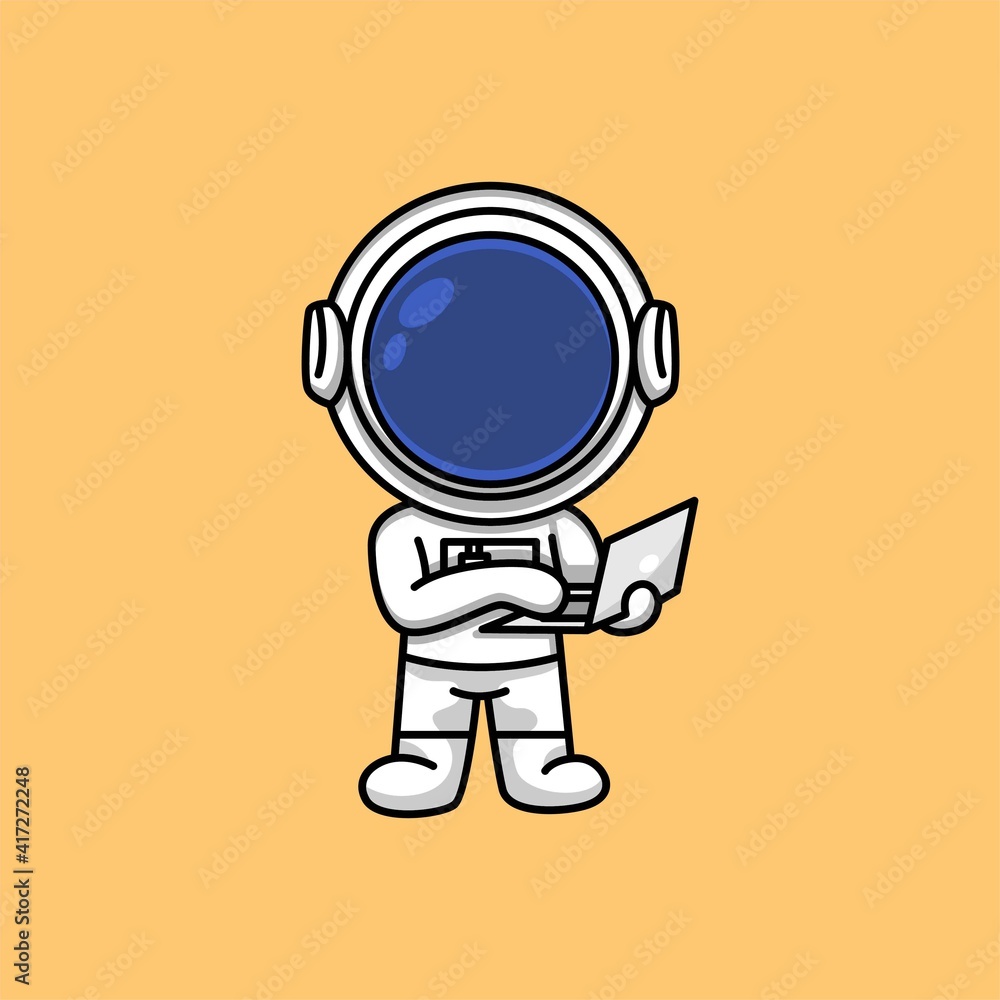 Cute astronaut working on laptop cartoon illustration Cute astronaut working on laptop cartoon illustration