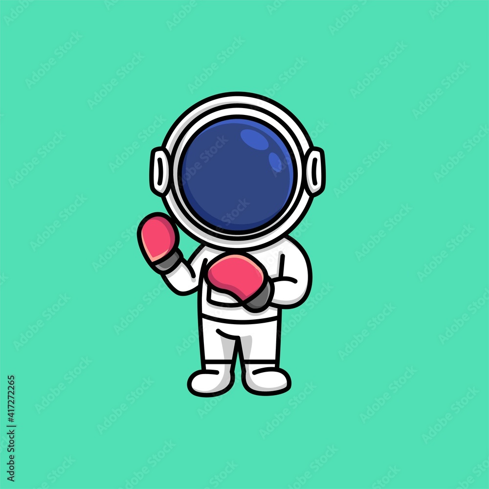 Cute astronaut wearing boxing gloves sport cartoon illustration