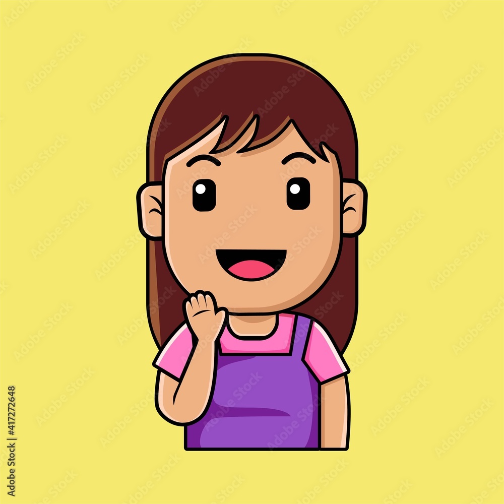 Cute girl waving hand gesture cartoon illustration Cute girl waving hand gesture cartoon illustration