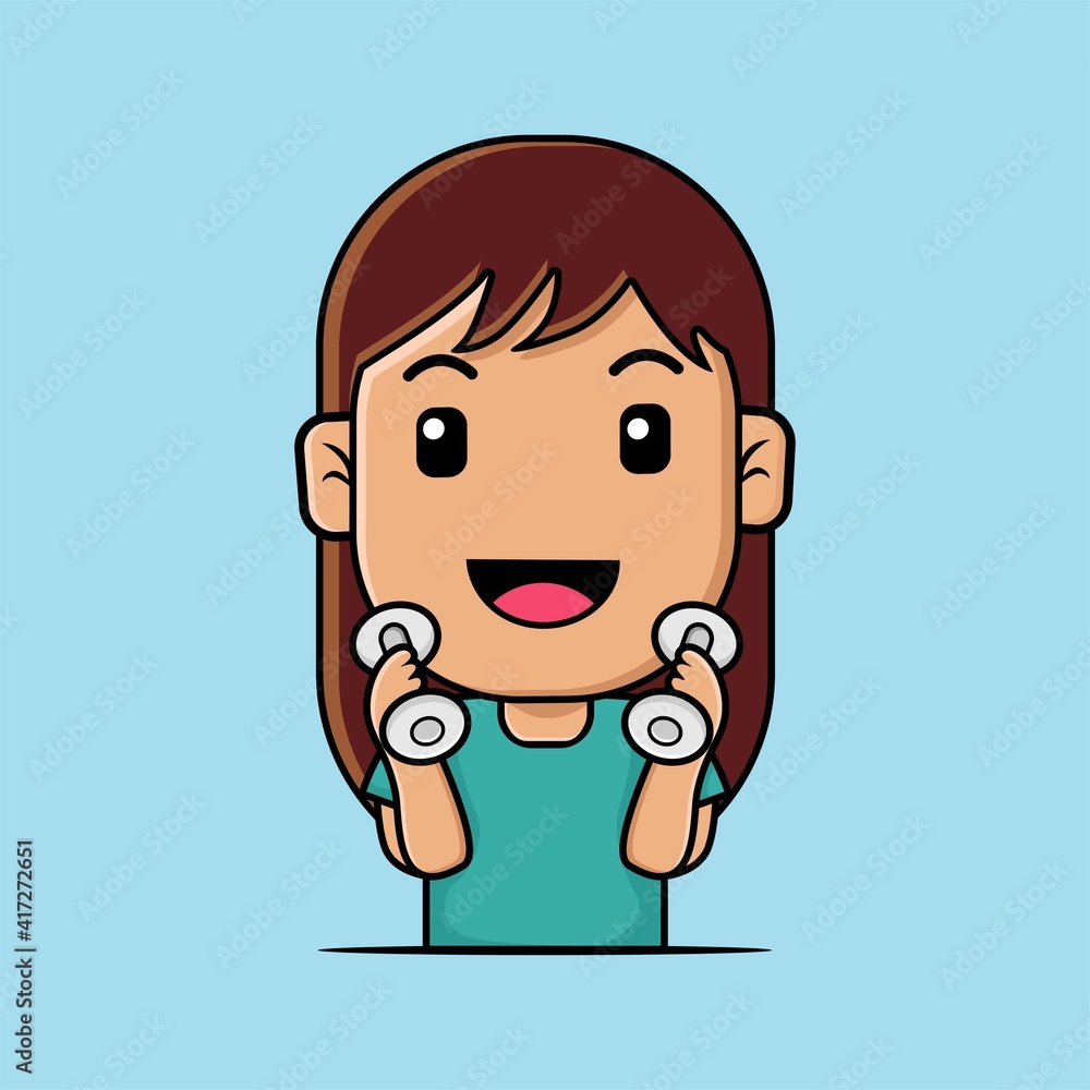 Cute woman holding a dumbbells cartoon illustration Cute woman holding a dumbbells cartoon illustration