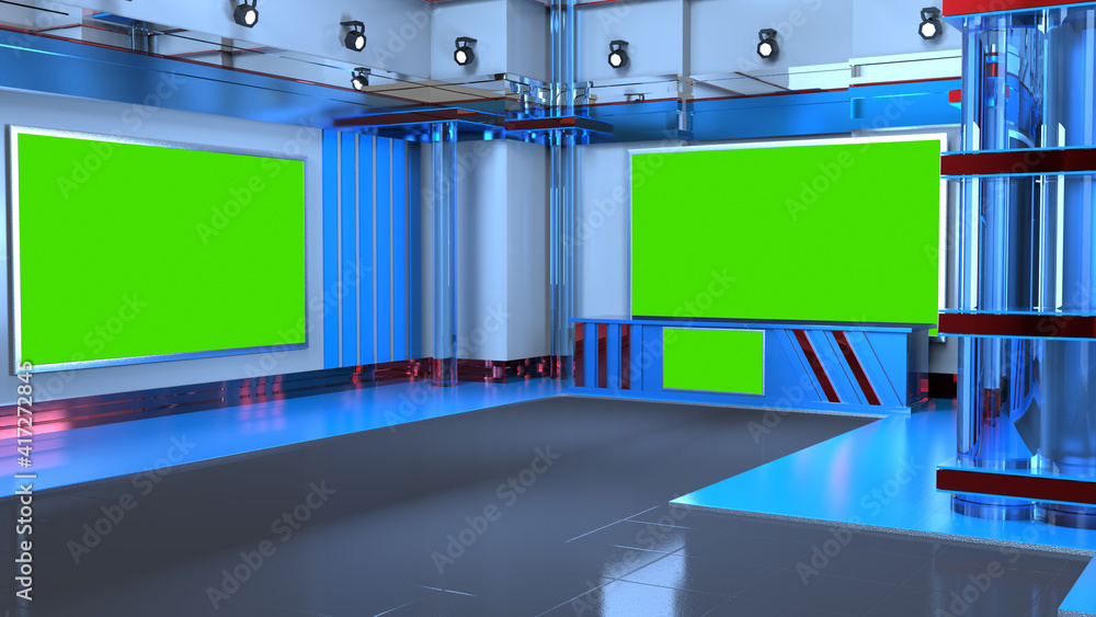 News Studio, Backdrop For TV Shows .TV On Wall.3D Virtual News Studio Background, 3d illustration News Studio, Backdrop For TV Shows .TV On Wall.3D Virtual News Studio Background, 3d illustration