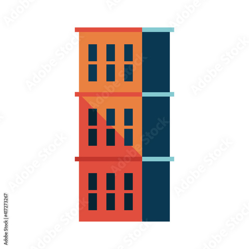 three story building blue and orange minimal city