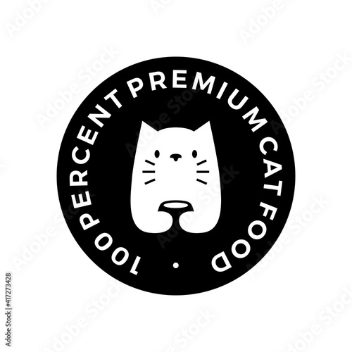 cat food round sticker badge negative space logo vector icon illustration