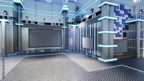 News Studio  Backdrop For TV Shows .TV On Wall.3D Virtual News Studio Background  3d illustration