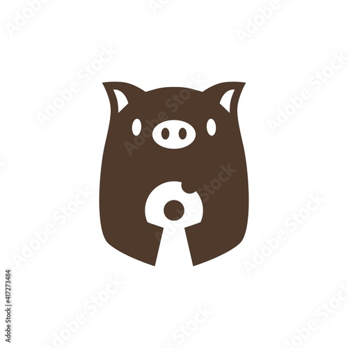 pig donuts logo vector icon illustration