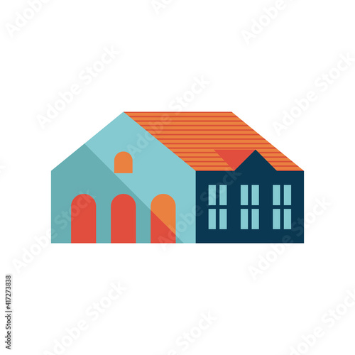 city house blue and orange minimal city icon