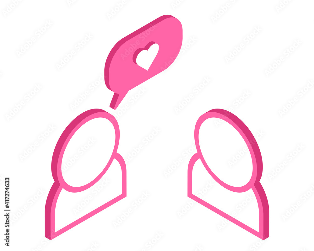 3d icon of people talking about love.Simple people with speech bubble with heart. Vector illustration in isometric style. Isolated on the white background 3d icon of people talking about love.Simple people with speech bubble with heart. Vector illustration in isometric style. Isolated on the white background