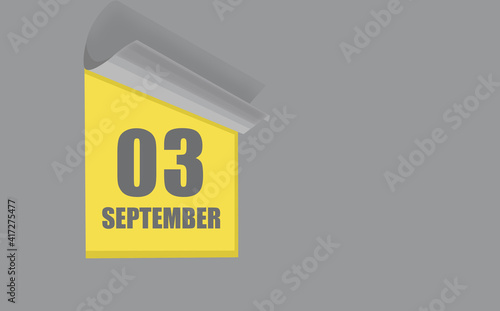 september 03. 03-th day of the month, calendar date. Gray numbers in a yellow window, on a solid isolated background. Spring month, day of the year concept