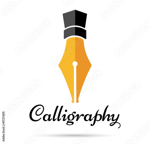 Calligraphy fountain pen. Gold fountain pen isolated on white background. Vector illustration. flat style