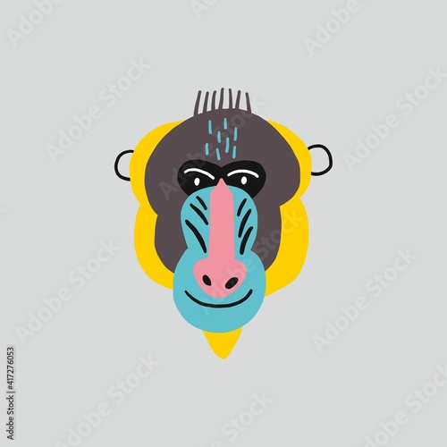 Cute vector primates in flat style. Chimpanzee, Orangutan, Gorilla,
Lion-tailed macaque, Mandrill, Pygathrix roxellana, Macaca fuscata - primates cartoon character. Vector print in modern style