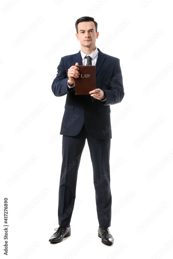Male lawyer with book on white background Male lawyer with book on white background