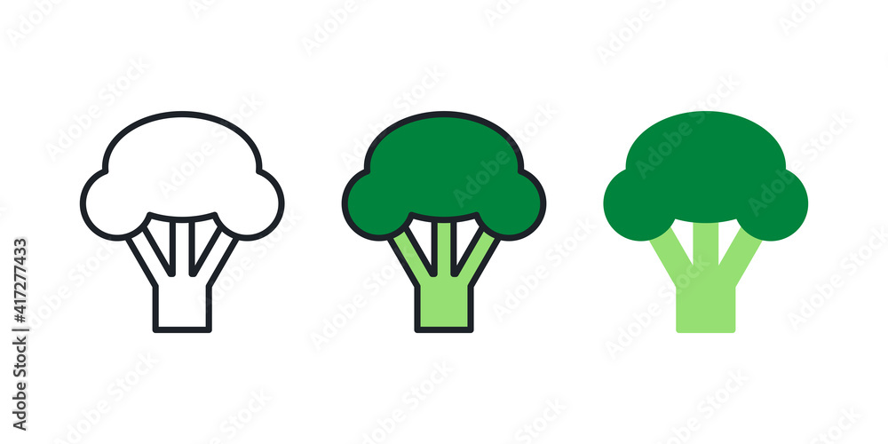 Broccoli icon. Linear color icon, contour, shape, outline isolated on white. Thin line. Modern design. Vector set. Illustrations of vegetables. Broccoli icon. Linear color icon, contour, shape, outline isolated on white. Thin line. Modern design. Vector set. Illustrations of vegetables.