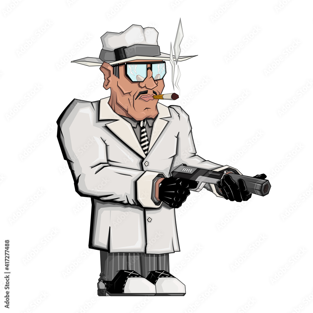 Gangster of The 30-th Years with a cigarette and a pistol. Vector illustration on a white background. Gangster of The 30-th Years with a cigarette and a pistol. Vector illustration on a white background.