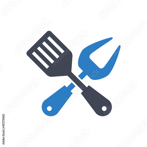 Cooking fork and spatula icon