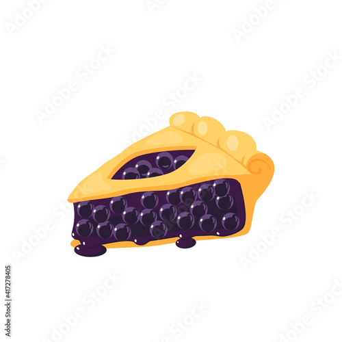 Blackcurrant pie slice. Vector illustration cartoon flat icon isolated on white background.