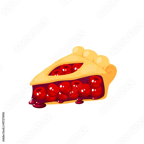Cherry pie slice. Vector illustration cartoon flat icon isolated on white background.