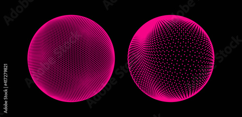 The sphere consisting of points. Global digital connections. Technology concept. Array with dynamic particles. 3D grid design. Vector illustration for science and technology.